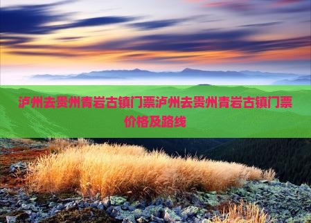 泸州去贵州青岩古镇门票